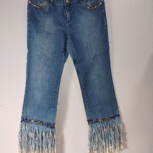 Stylish Blue Fringed Women's Jeans